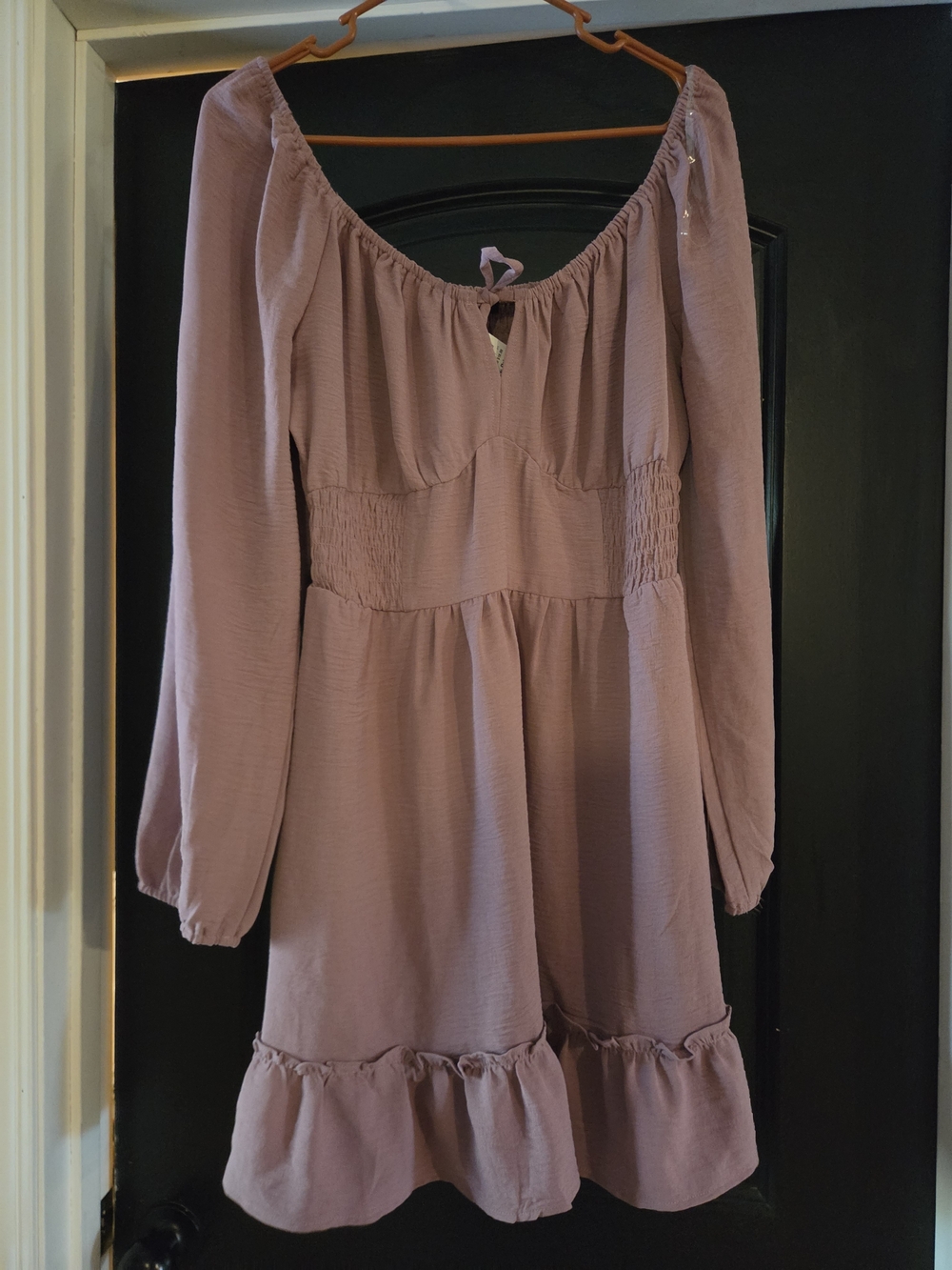 Wish Mauve Long Sleeve Ruffle Hem Dress